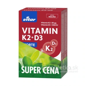 Vitar Vitamín K2 + D3 FORTE, príchuť malina 2x60 tabliet